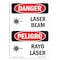 Signmission OSHA Danger Sign, Laser Beam, 10in X 7in Rigid Plastic, 7" W, 10" H, Bilingual Spanish OS-DS-P-710-VS-1405 - alternate 1